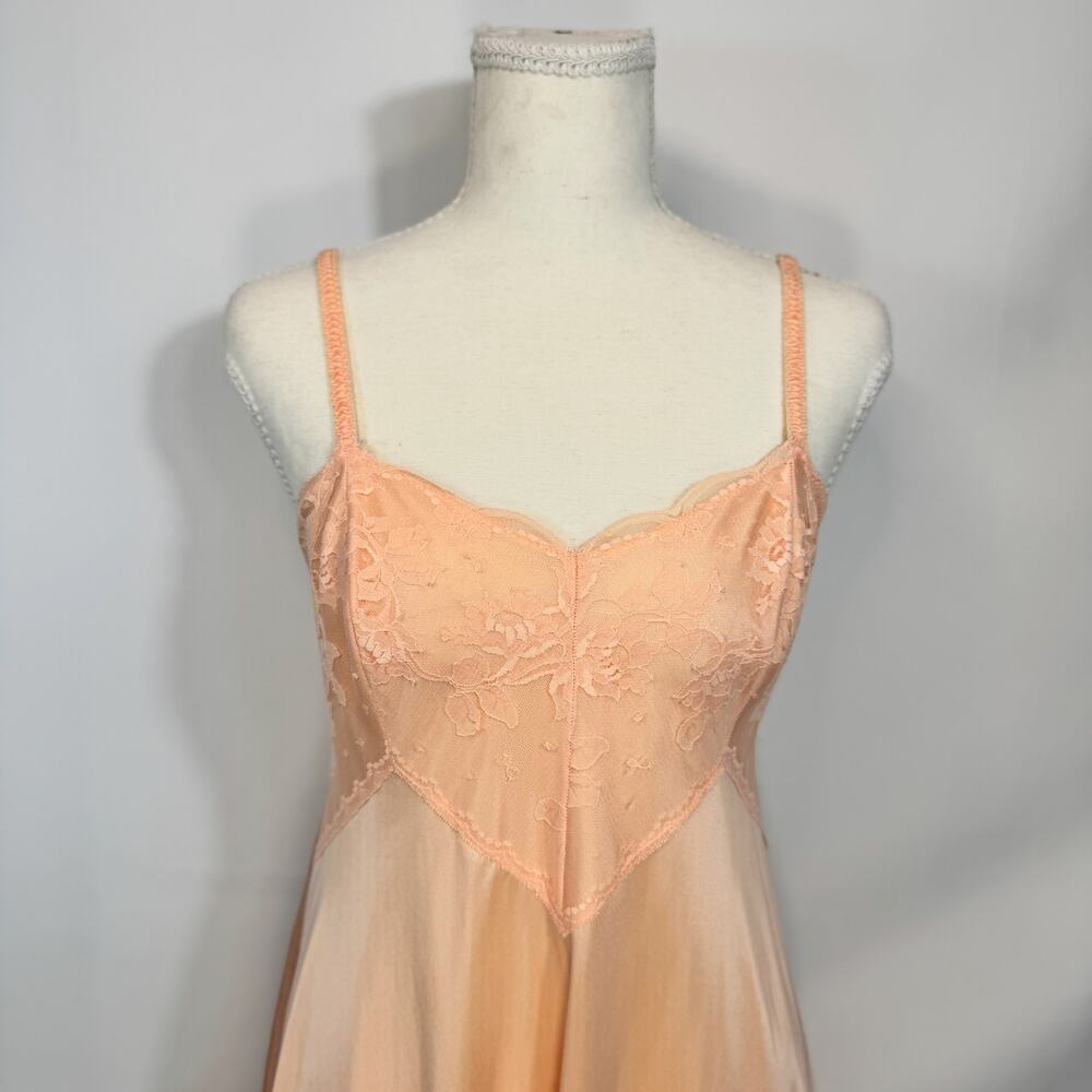 Elegant Vintage Olga Long Gown Peach Lace Maxi Slip Dress Women's 36 Coquette - Picture 11 of 15
